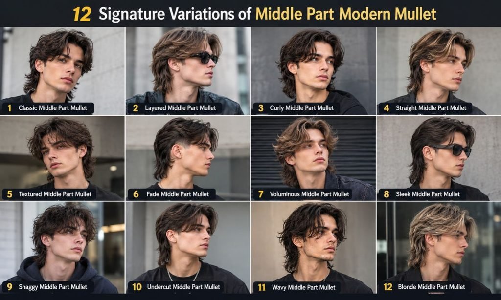 12 Signature Variations of Middle Part Modern Mullet